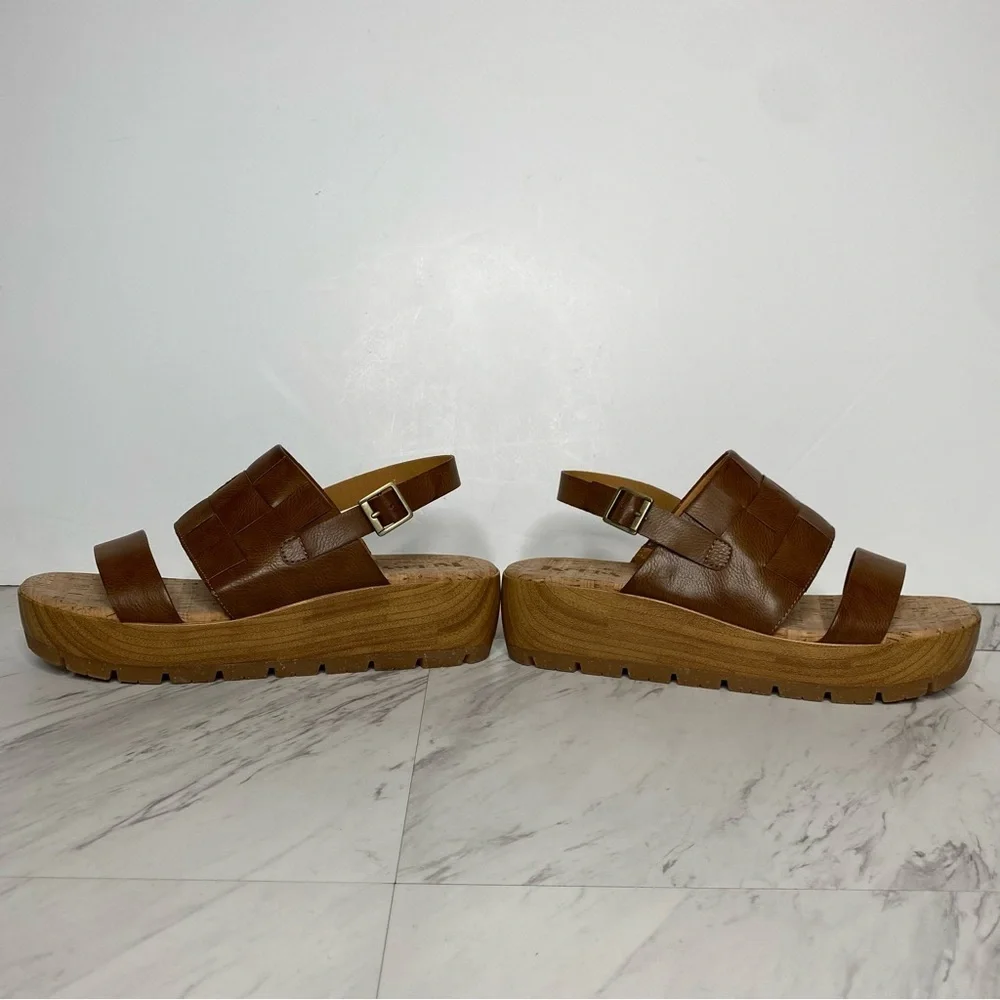 New! Korks Kork Ease Fraya Brown Faux Leather Platform Wedge Sandal 11M
